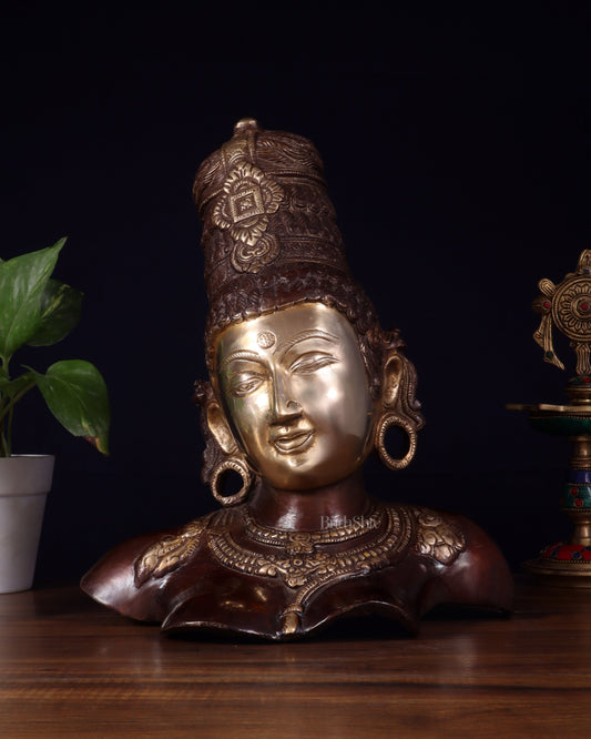 Brass Parvati face Bust table accent 12" Dual tone | 100% Certified Copper & Brass - Sama Homes Idol - Brass Sculpture