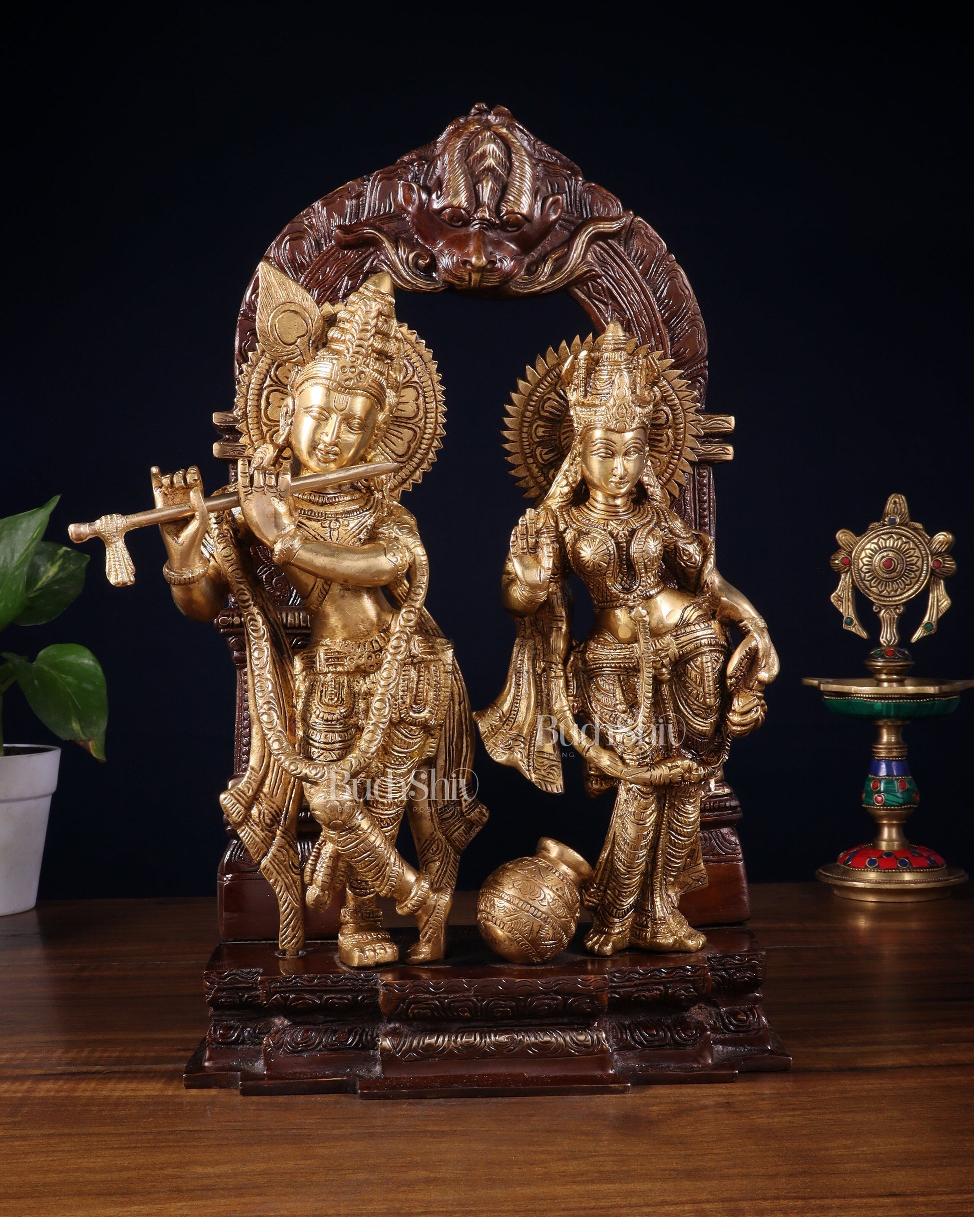 Handcrafted Brass Radha Krishna Idol dual tone 14" - Sama Homes Idol - Brass Sculpture - Eco-friendly - Sama Homes