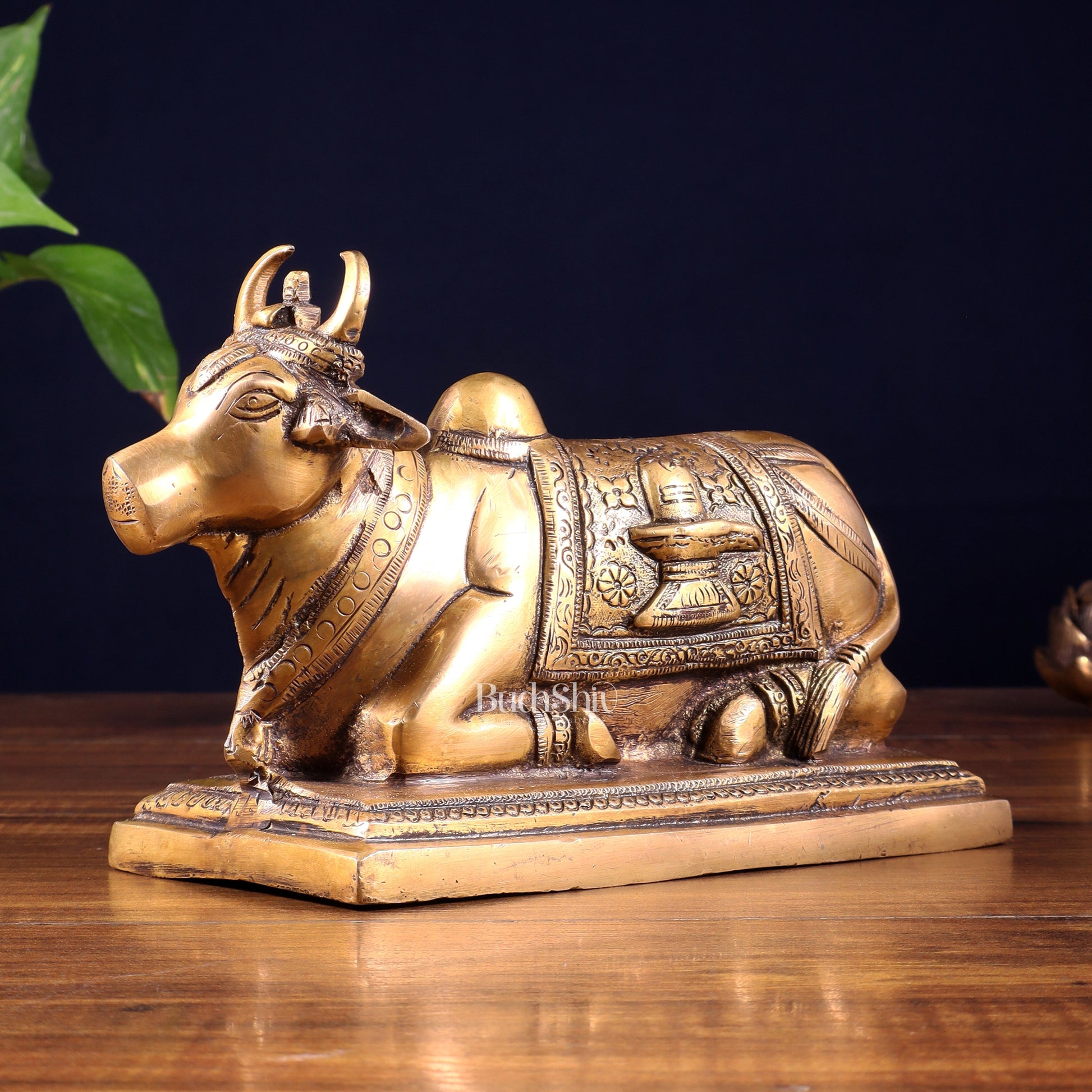 Pure Brass Nandi Statue with Shiva Lingam & Vasuki Carvings – Antique Burnt Brass Finish 8.2" - Sama Homes Idol - Brass Sculpture - Eco-friendly - Sama Homes