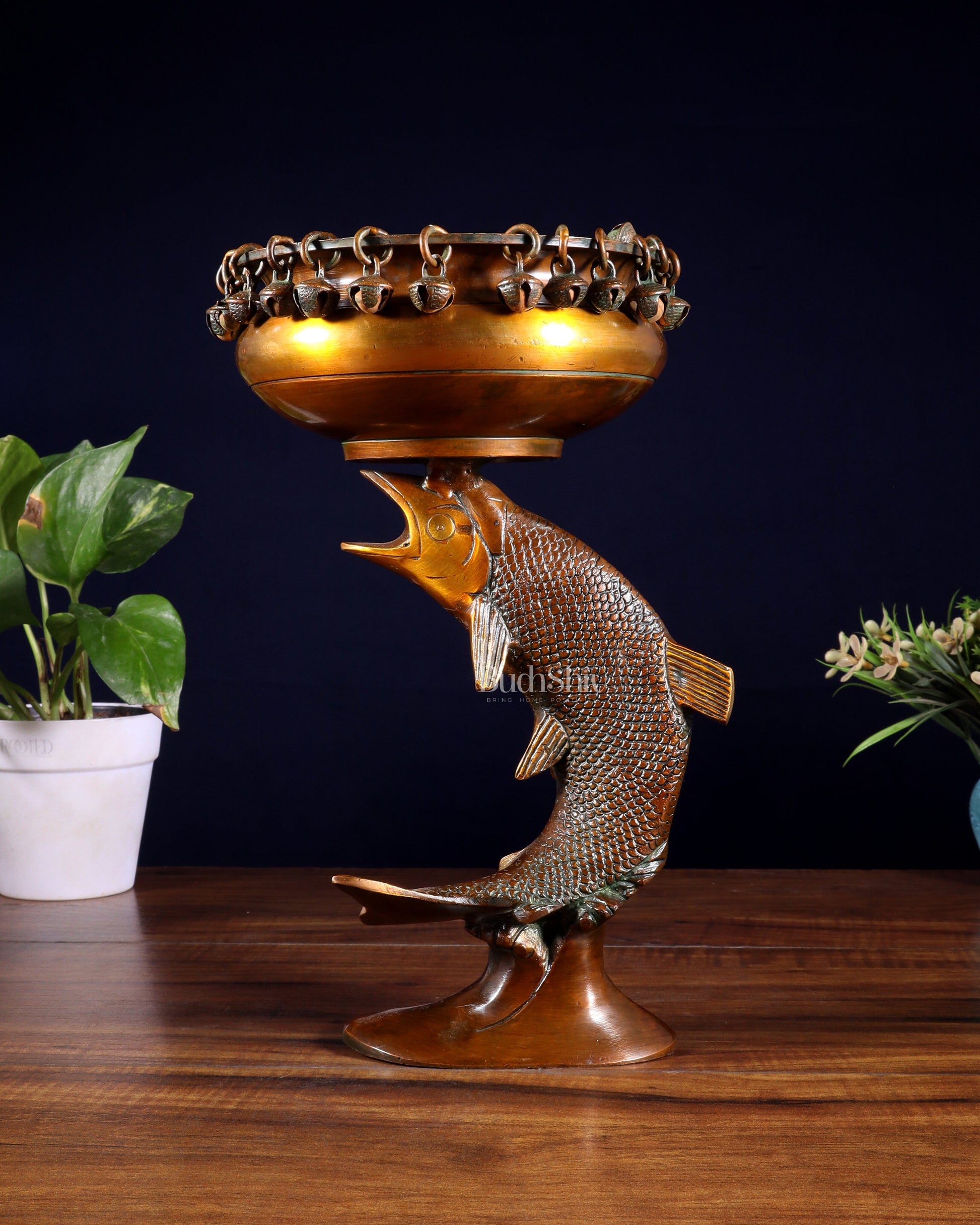 Designer Brass Jumping Dolphin Urli Bowl with Ghungroos | Unique Festive Decor & Gift – Sama Homes - Eco-friendly - Sama Homes