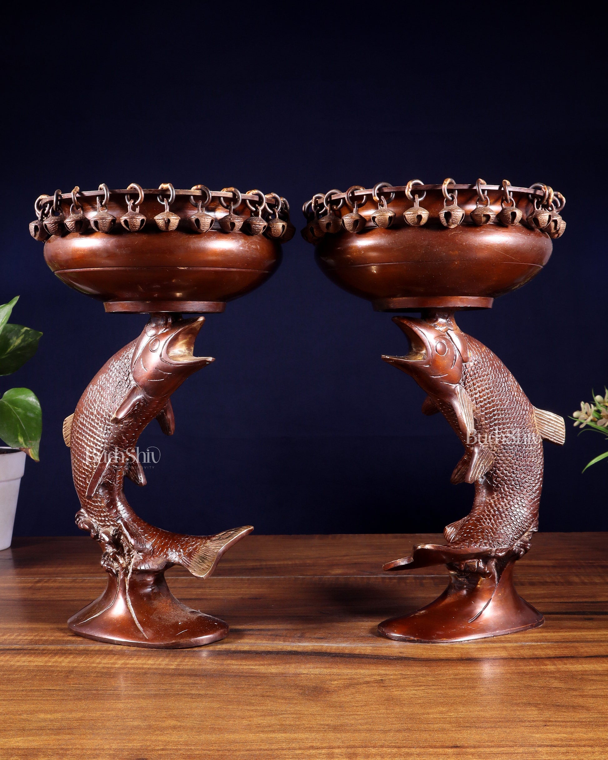 Pair of Designer Brass Jumping Dolphin Urli Bowls with Ghungroos | Festive Décor & Auspicious Gifting – Sama Homes - Eco-friendly - Sama Homes