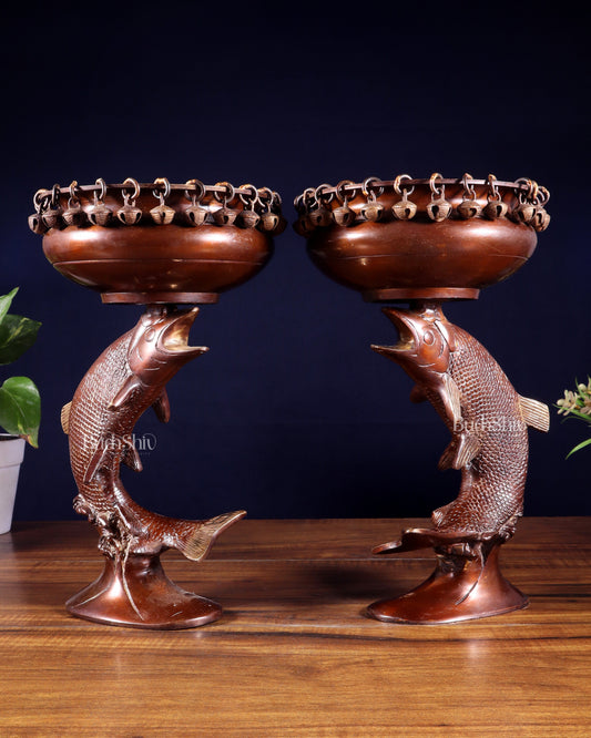 Pair of Designer Brass Jumping Dolphin Urli Bowls with Ghungroos | Festive Décor & Auspicious Gifting – Sama Homes