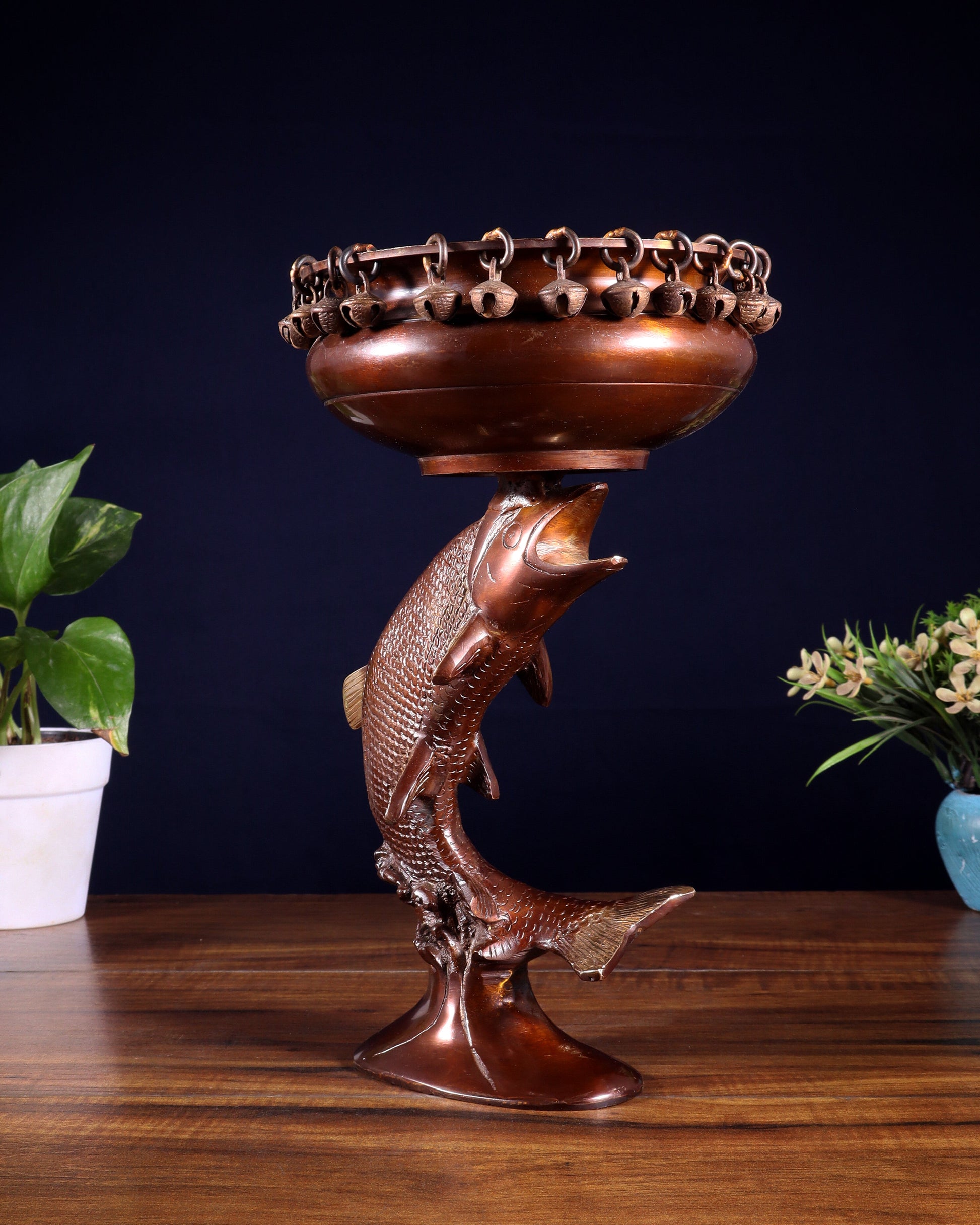 Designer Brass Jumping Dolphin Urli Bowl with Ghungroos | Unique Festive Decor & Gift – Sama Homes - Eco-friendly - Sama Homes