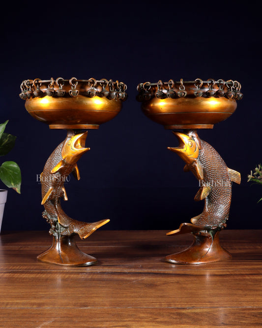 Pair of Designer Brass Jumping Dolphin Urli Bowls with Ghungroos | Festive Décor & Auspicious Gifting – Sama Homes
