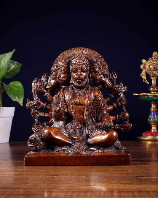 Pure Brass Panchmukhi Hanuman Statue – Copper Finish 7.5 Inch - Sama Homes Idol - Brass Sculpture