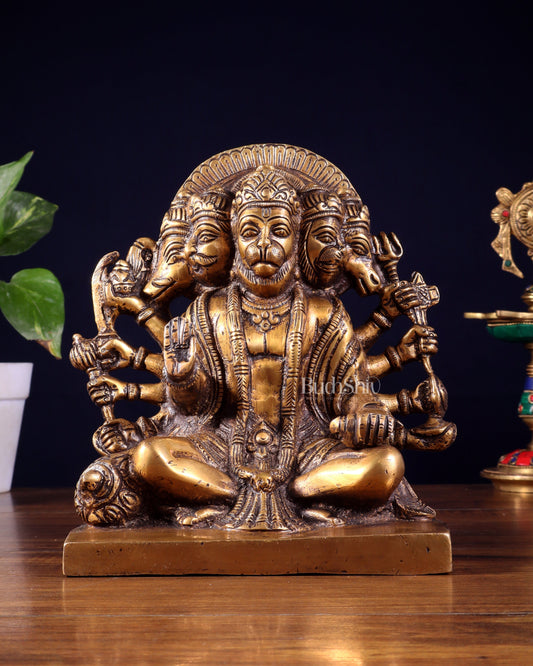 Pure Brass Panchmukhi Hanuman Statue 7.5 Inch - Sama Homes Idol - Brass Sculpture