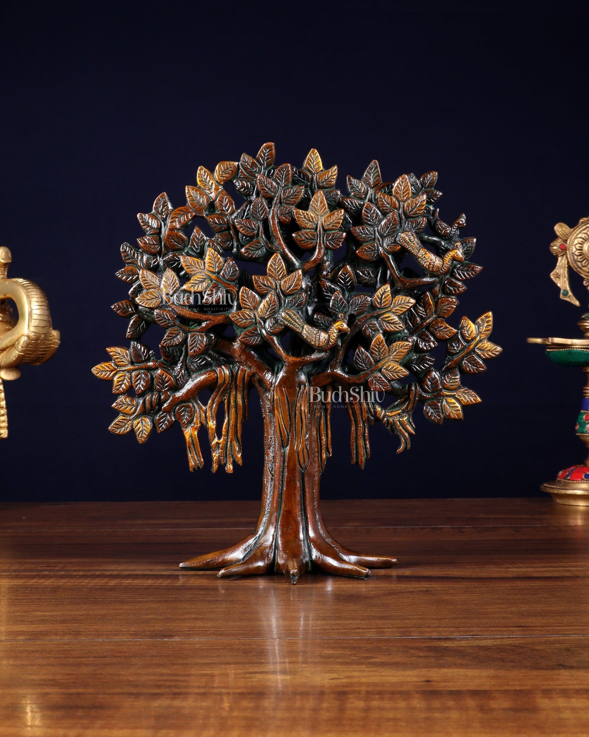 Pure Brass Handcrafted Kalpavriksha Tree - Table Standing 9" vintage tone - Eco-friendly - Sama Homes