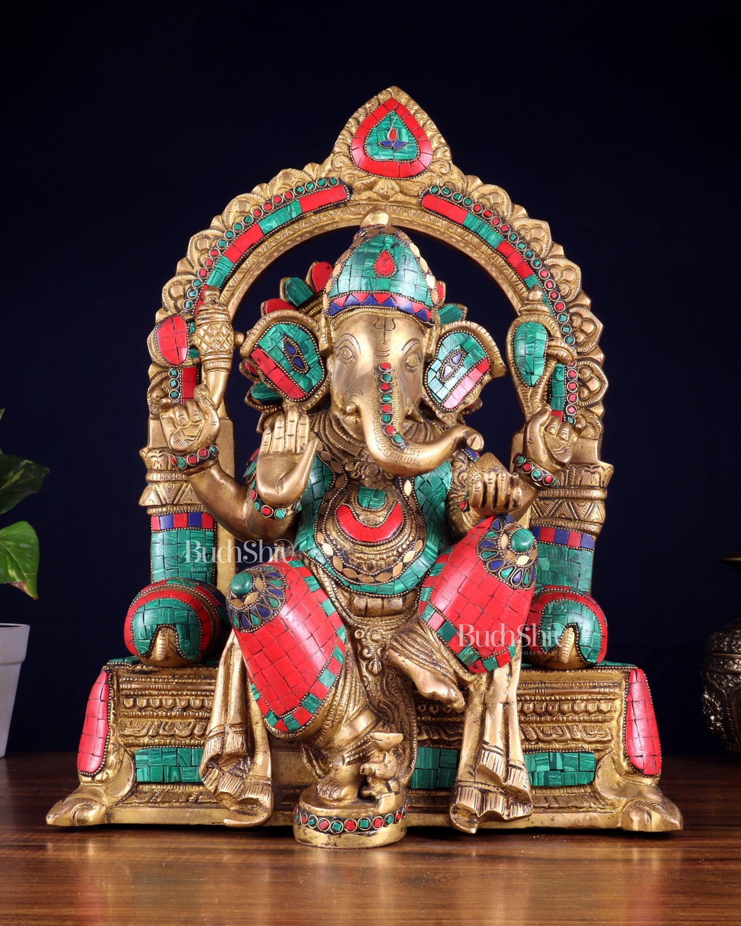 Pure Brass Lord Ganesha Statue multicolour  - 17" - Sama Homes Idol - Brass Sculpture
