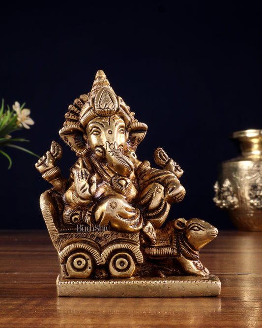 Brass superfine Small Ganesha Idol | Height 3.5 inch - Sama Homes Idol - Brass Sculpture