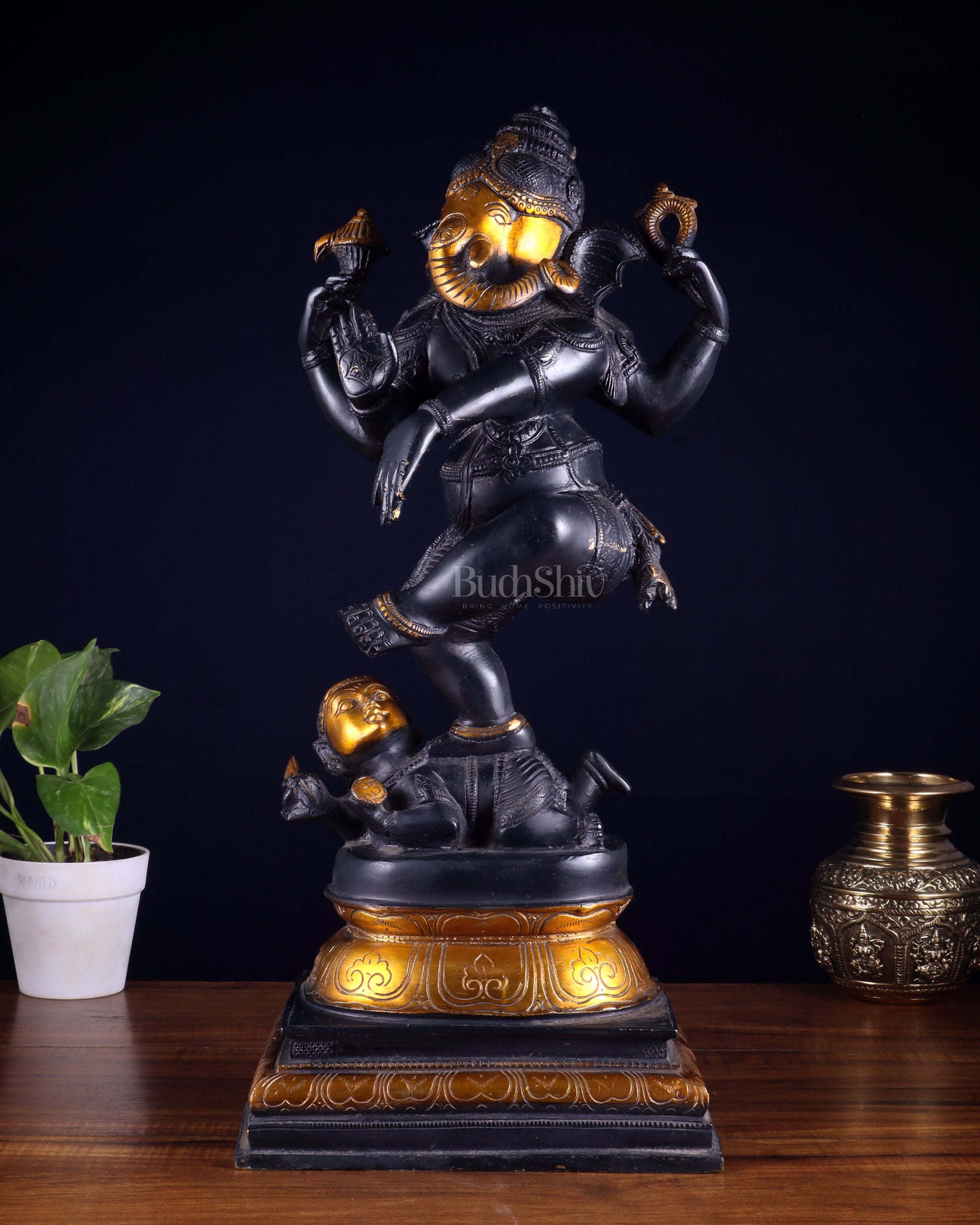 Brass vintage Dancing Ganesha Statue - 20-Inch - Sama Homes Idol - Brass Sculpture - Eco-friendly - Sama Homes