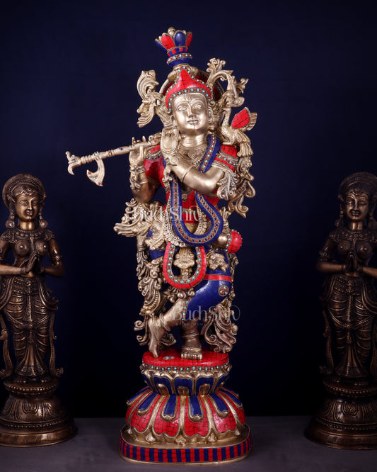 Brass Superfine Krishna Statue | Height 36 Inch/3 feet - Sama Homes Idol - Brass Sculpture