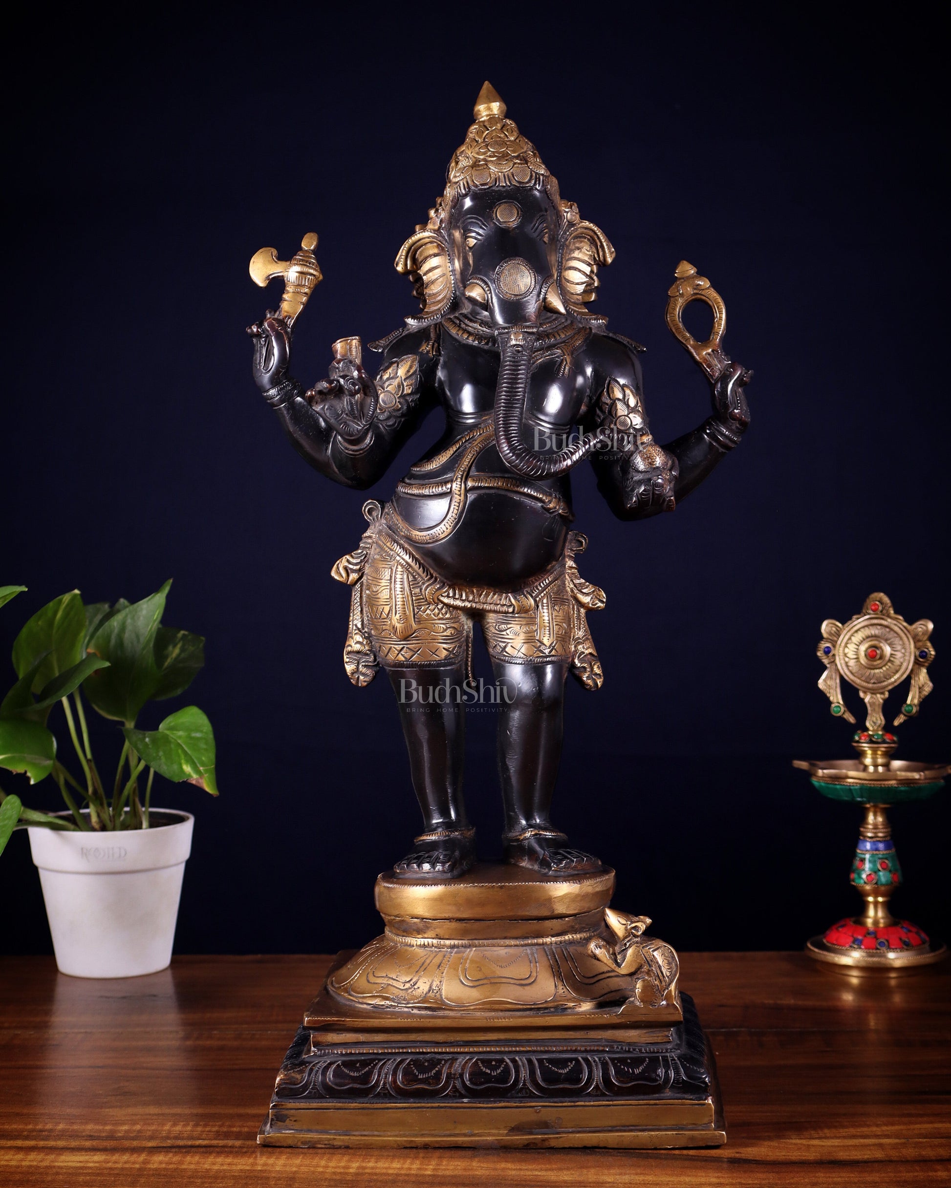 Brass Lord Ganesha Statue standing - 20 Inch black edition | 100% Certified Copper & Brass - Sama Homes Idol - Brass Sculpture - Eco-friendly - Sama Homes