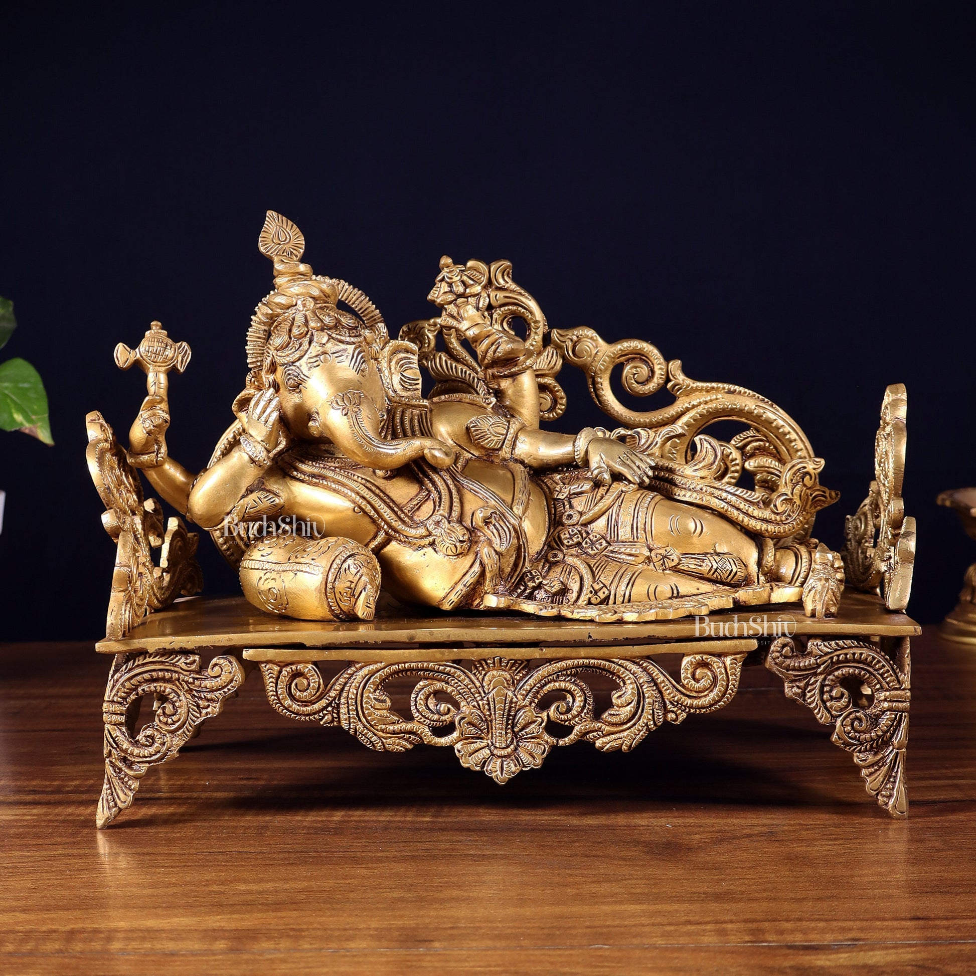 Pure Brass Resting Ganesha Statue 14" - Sama Homes Idol - Brass Sculpture - Eco-friendly - Sama Homes