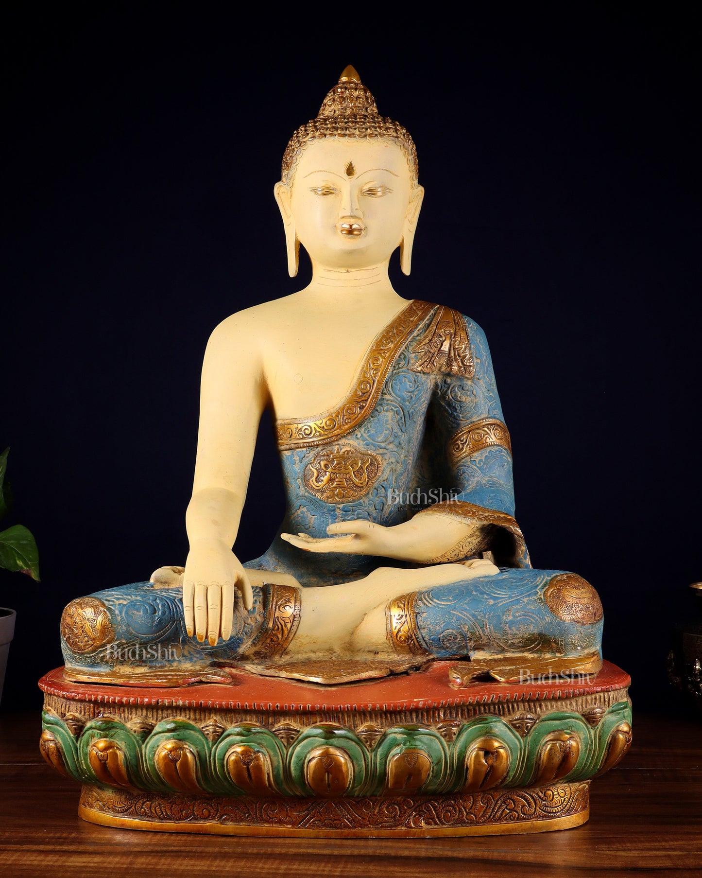 Tibetan Hand-painted Superfine Brass Buddha Statue Nirvana pose | 22" - Sama Homes Idol - Brass Sculpture