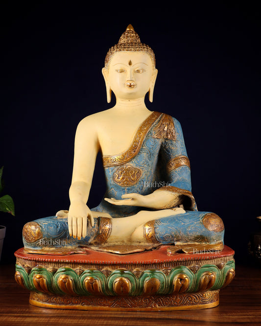 Tibetan Hand-painted Superfine Brass Buddha Statue Nirvana pose | 22" - Sama Homes Idol - Brass Sculpture