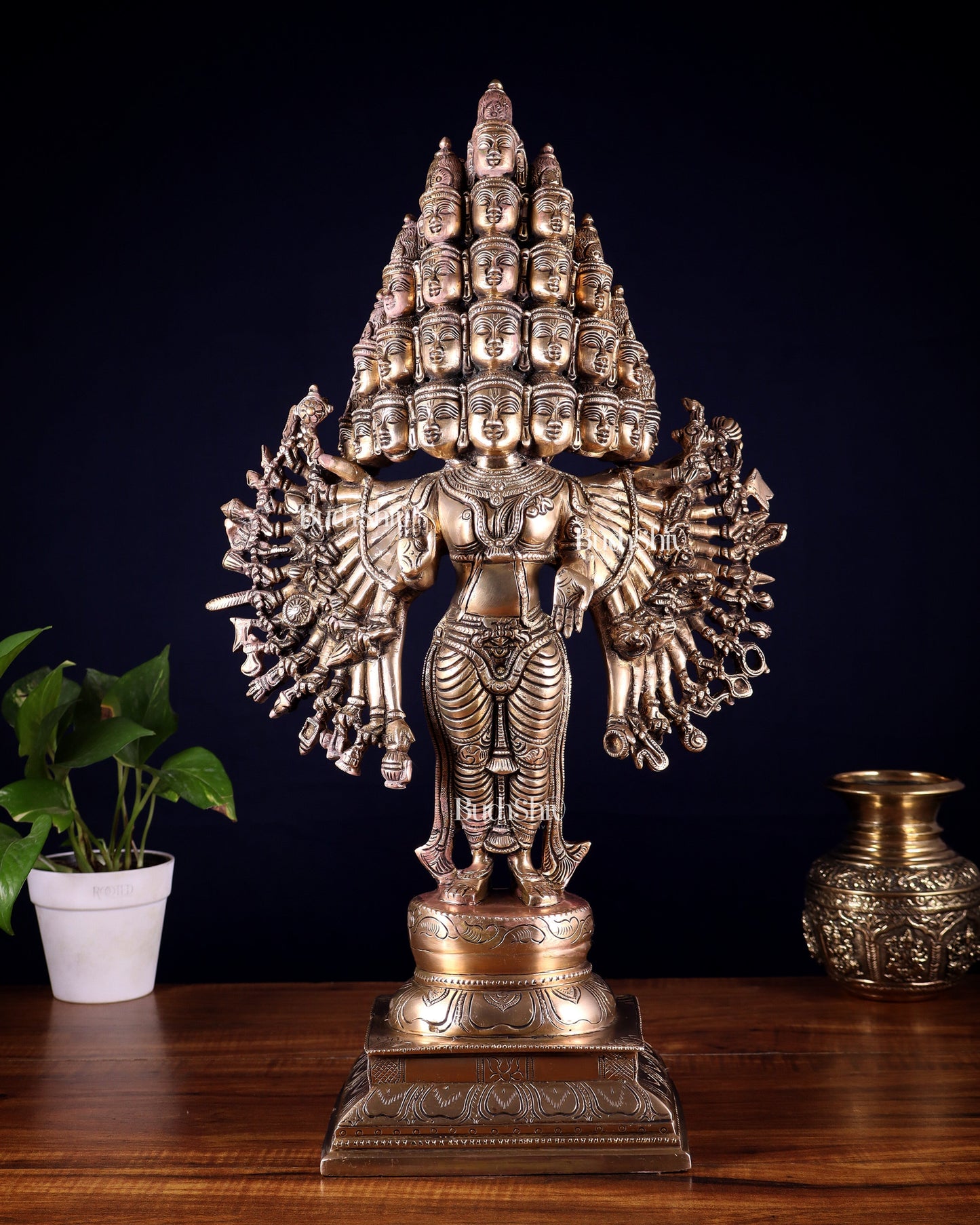 Pure Brass Maha Sadashiva (25‑Faced Lord Shiva) Statue – 21.5″ - Sama Homes Idol - Brass Sculpture