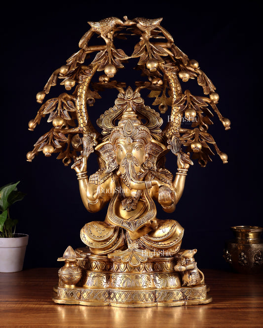 Large Brass Lord Ganesha under Tree statue - 24 inches - Sama Homes Idol - Brass Sculpture