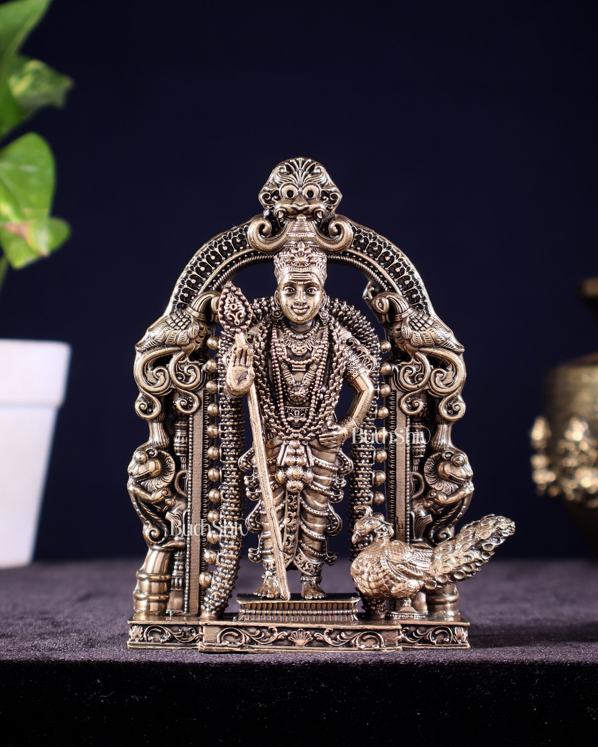 Superfine Brass Lord Murugan Idol – Intricately Crafted, 5" - Sama Homes Idol - Brass Sculpture - Eco-friendly - Sama Homes