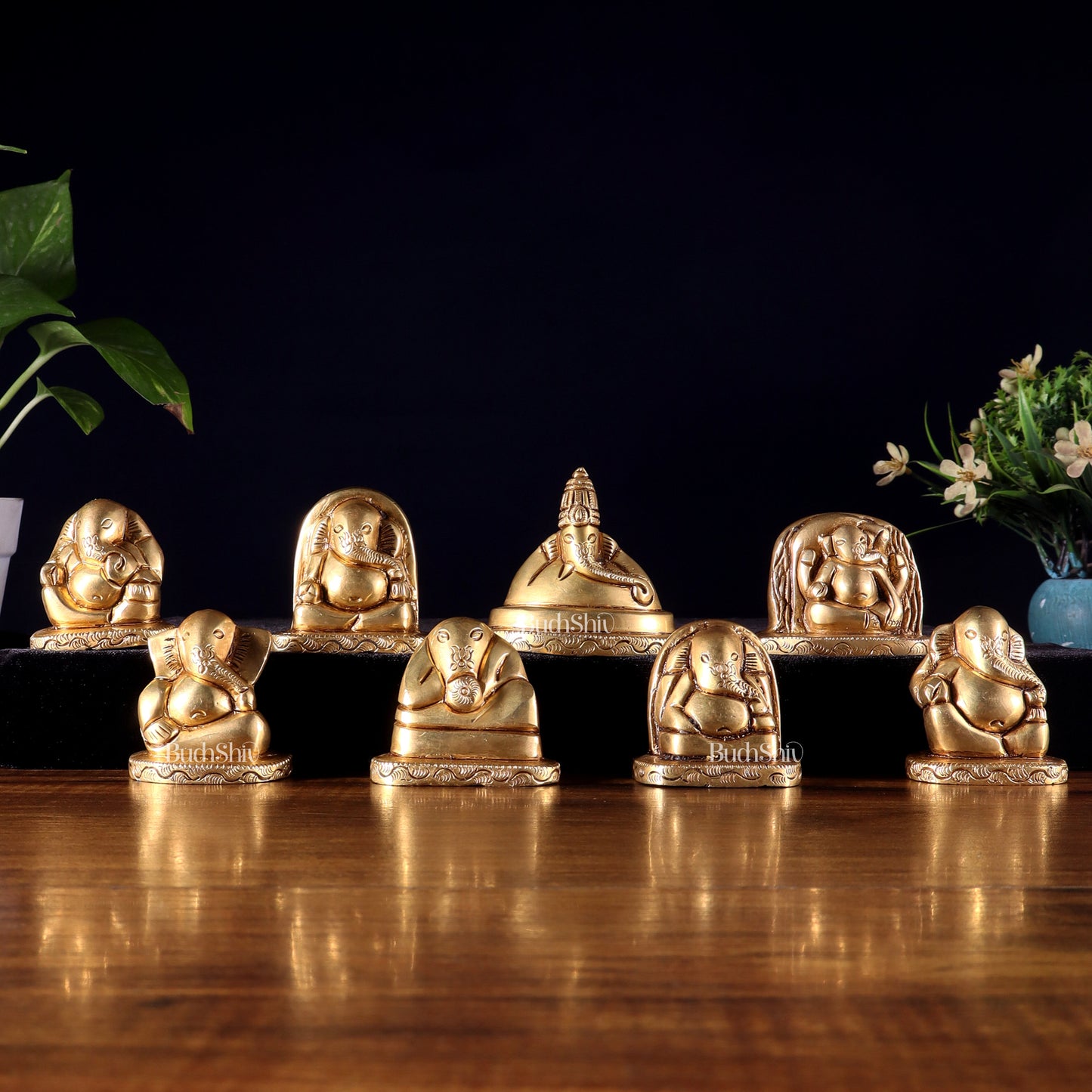 Pure Brass Ashtavinayaka Lord Ganesha eight Forms Idol Set – 2.5 Inch, - Sama Homes Idol - Brass Sculpture