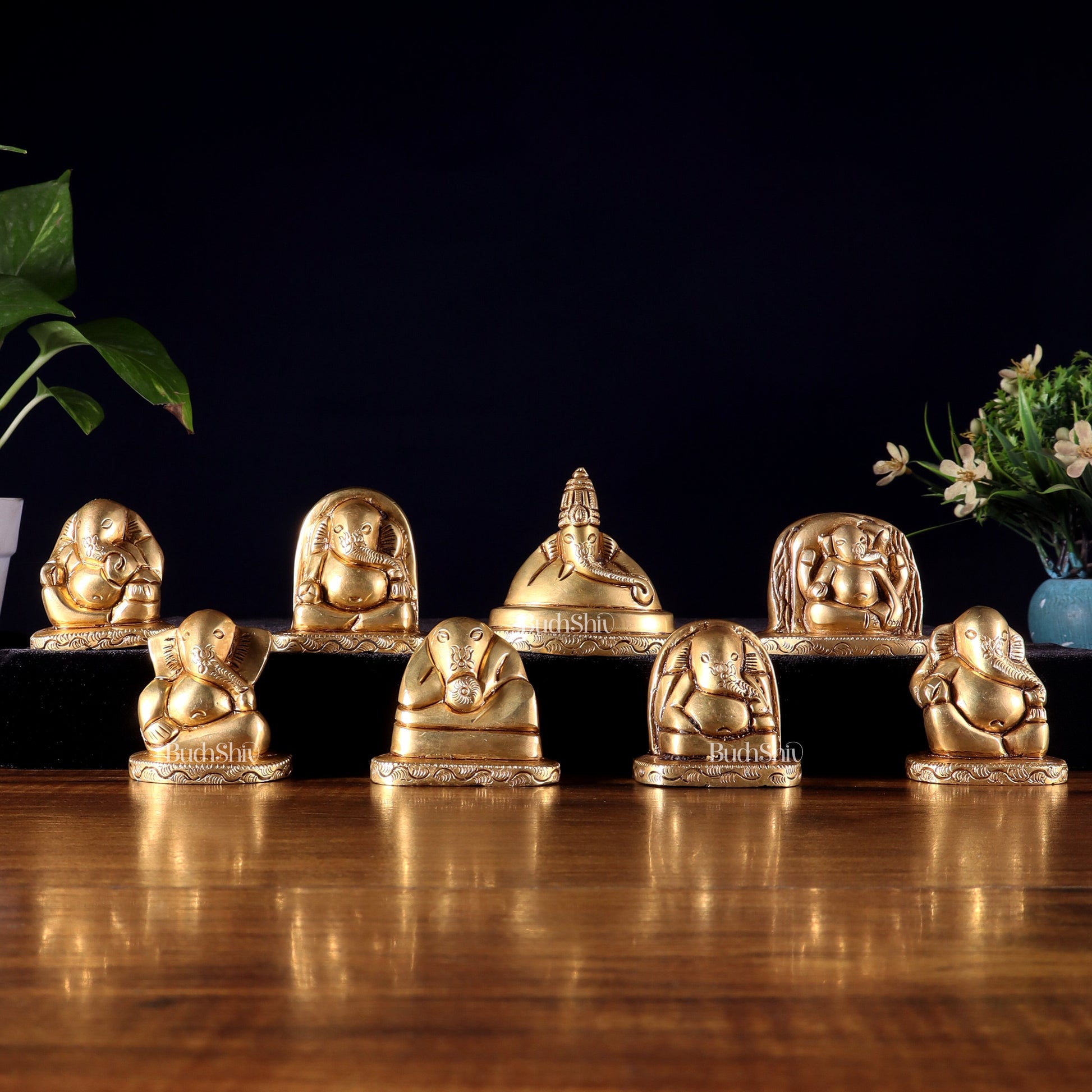 Pure Brass Ashtavinayaka Lord Ganesha eight Forms Idol Set – 2.5 Inch, - Sama Homes Idol - Brass Sculpture - Eco-friendly - Sama Homes