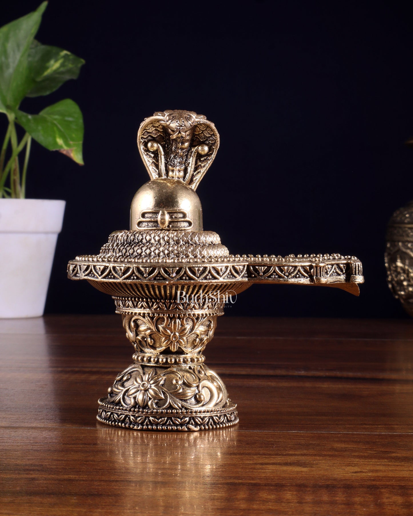 Brass Superfine Shivling Idol – Intricate Design, 4.8" Height - Sama Homes Idol - Brass Sculpture