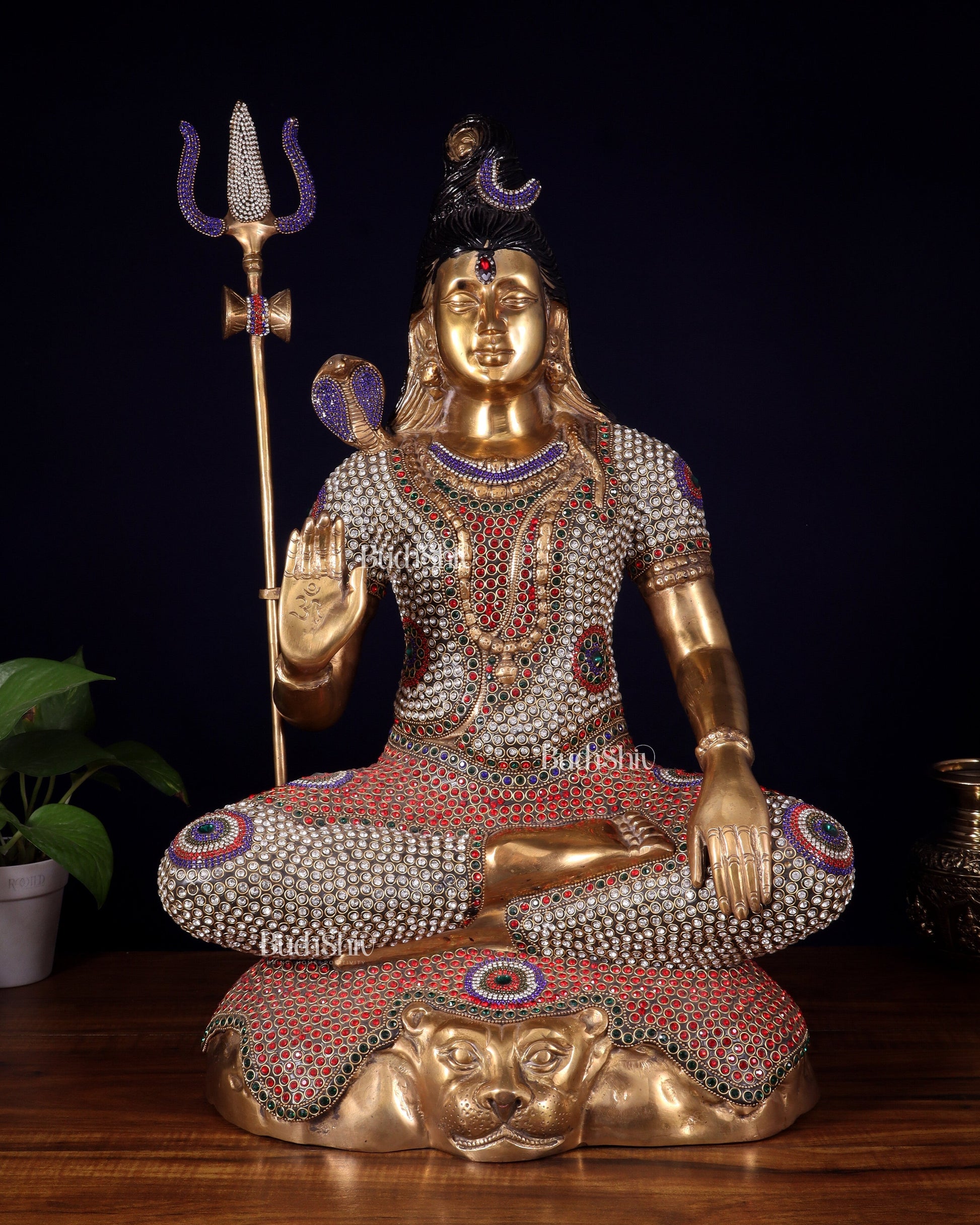 Handcrafted Pure Brass Lord Shiva Statue - 23" Height Jewelled up work - Sama Homes Idol - Brass Sculpture - Eco-friendly - Sama Homes