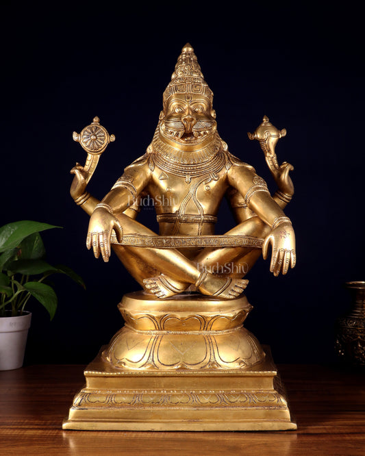 Pure Brass Yog Narasimha Large Sculpture - 19" - Sama Homes Idol - Brass Sculpture