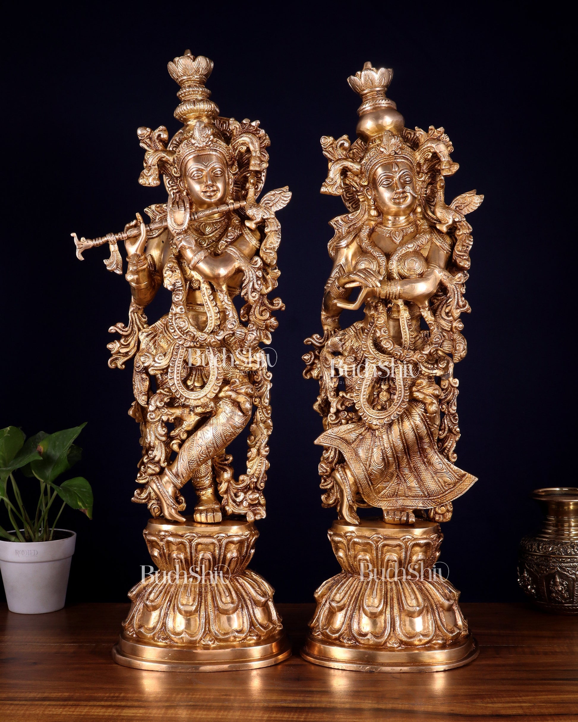 Brass Radha Krishna Idol 25 inch | 100% Certified Copper & Brass - Sama Homes Idol - Brass Sculpture - Eco-friendly - Sama Homes
