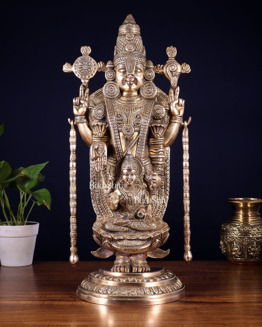 Superfine Brass Tirupati Balaji Idol with goddess Lakshmi | Height 20 inch glossy tone - Sama Homes Idol - Brass Sculpture