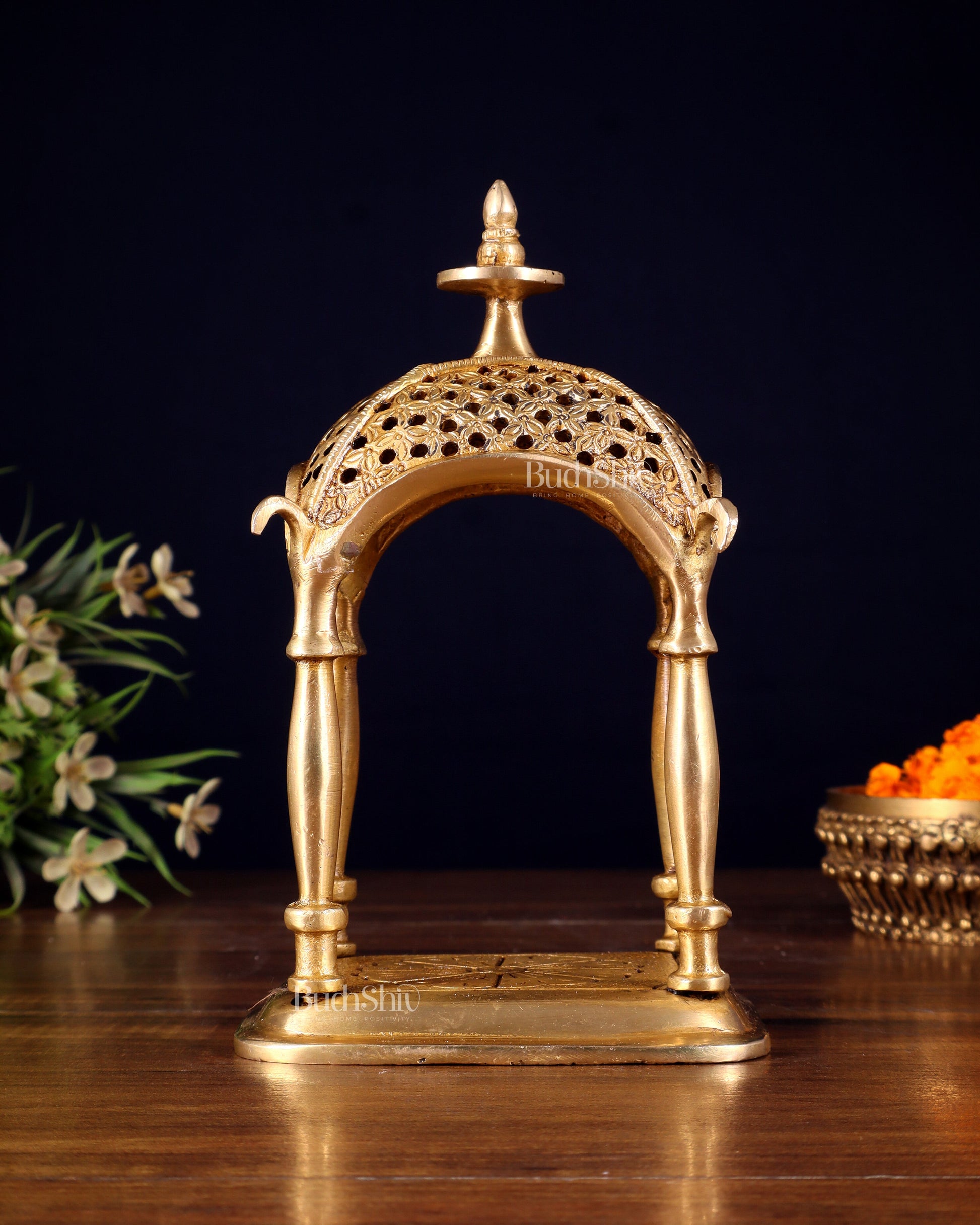 Pure Brass Handcrafted mandapam Temple with Jaali Work – 7" Height - Eco-friendly - Sama Homes