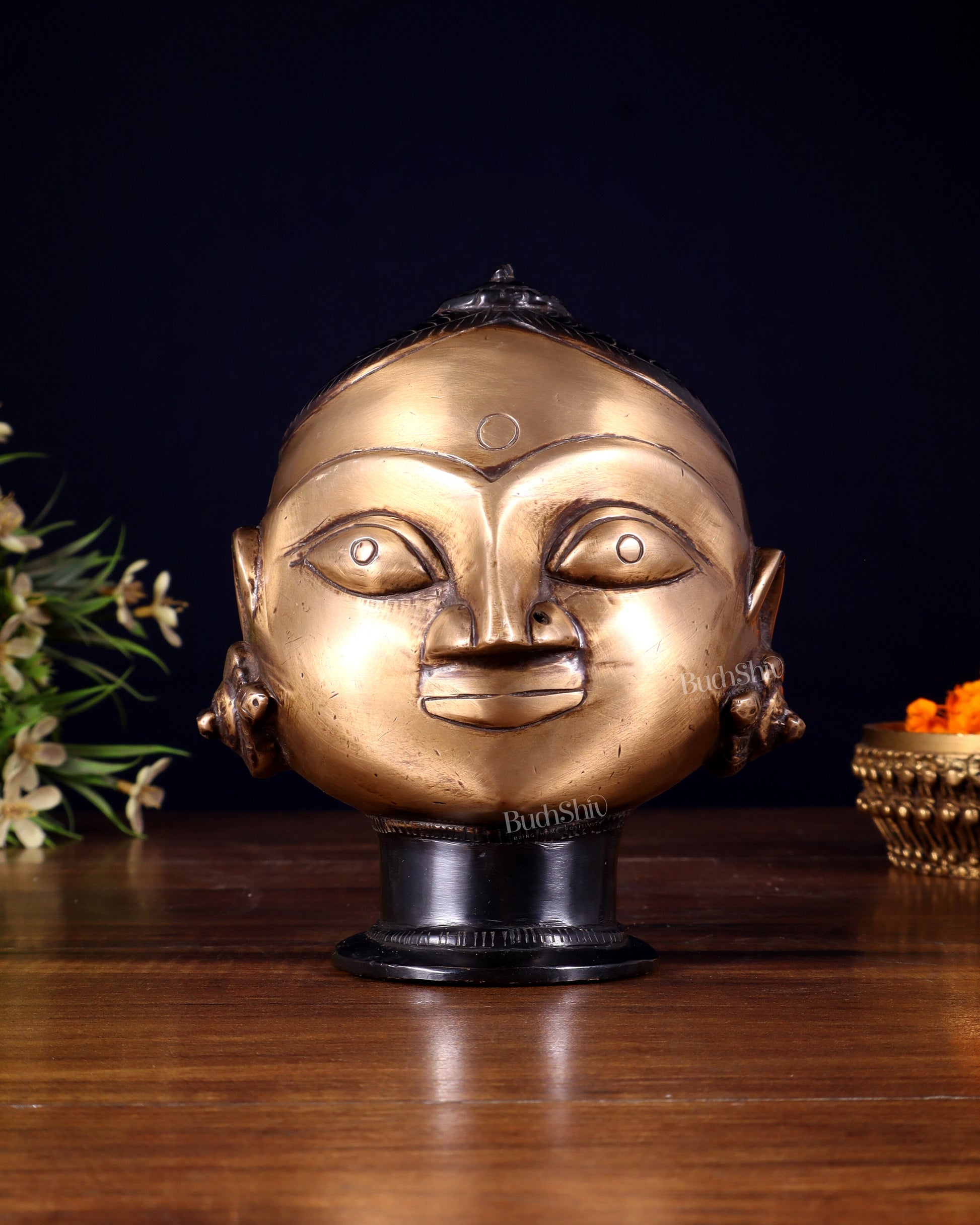 Pure Brass Gauri Face – Vintage Finish, 5.5" - Sama Homes Idol - Brass Sculpture - Eco-friendly - Sama Homes