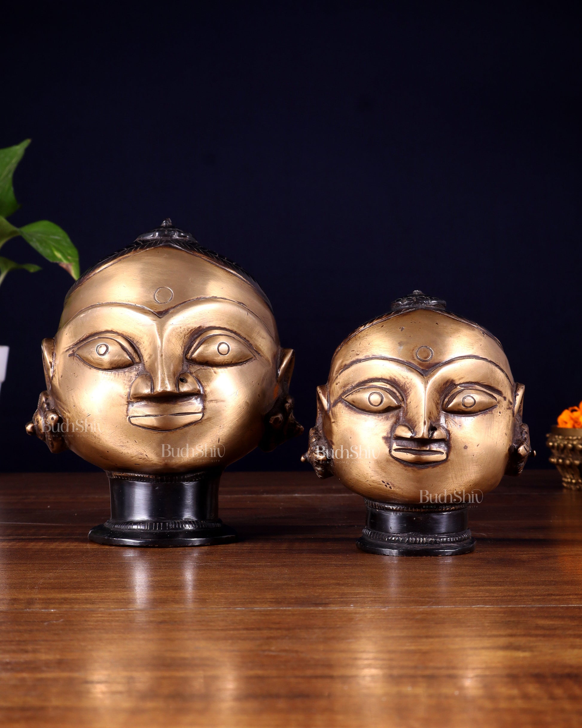 Pure Brass Gauri Face Pair – Vintage Finish - Sama Homes Idol - Brass Sculpture - Eco-friendly - Sama Homes