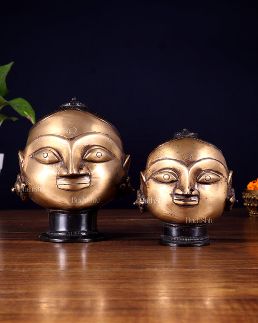 Pure Brass Gauri Face Pair – Vintage Finish - Sama Homes Idol - Brass Sculpture