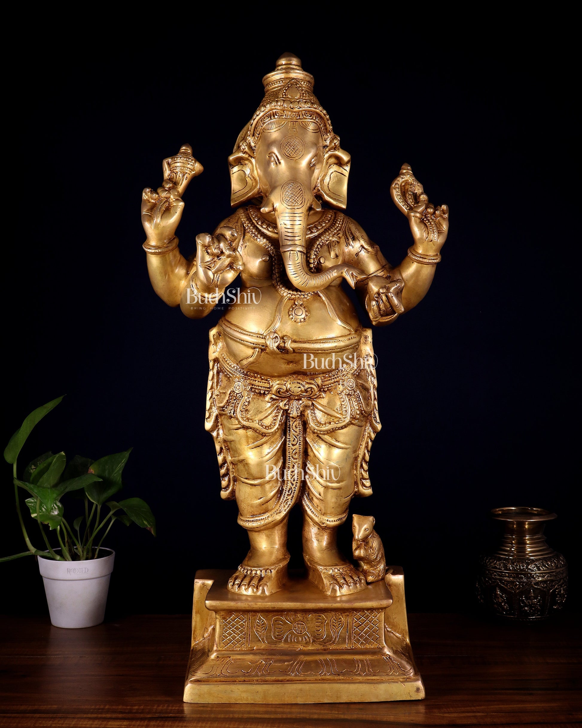 Brass Standing Ganesha Darshana Murthy – 27 Inch | 100% Certified Copper & Brass - Sama Homes Idol - Brass Sculpture - Eco-friendly - Sama Homes