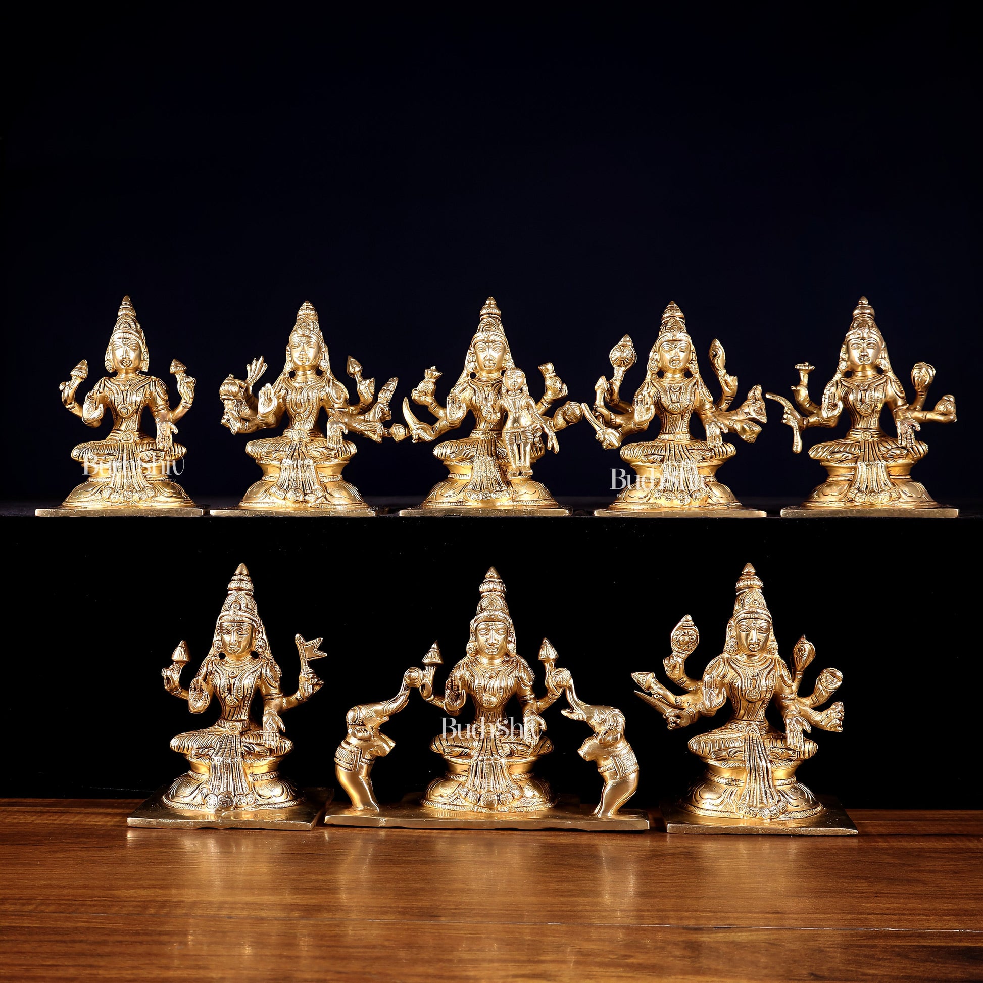 Ashtalakshmi Superfine Brass Idols - 5 Inch enhanced carvings | 100% Certified Copper & Brass - Sama Homes Idol - Brass Sculpture - Eco-friendly - Sama Homes