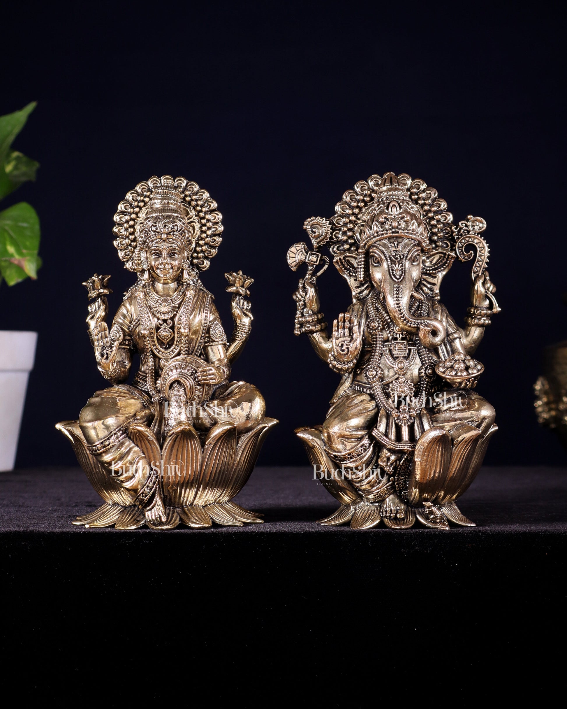 Pure Brass Superfine Ganesha Lakshmi Idol Set – Available in 4, 6 & 8 Inches - Sama Homes Idol - Brass Sculpture - Eco-friendly - Sama Homes
