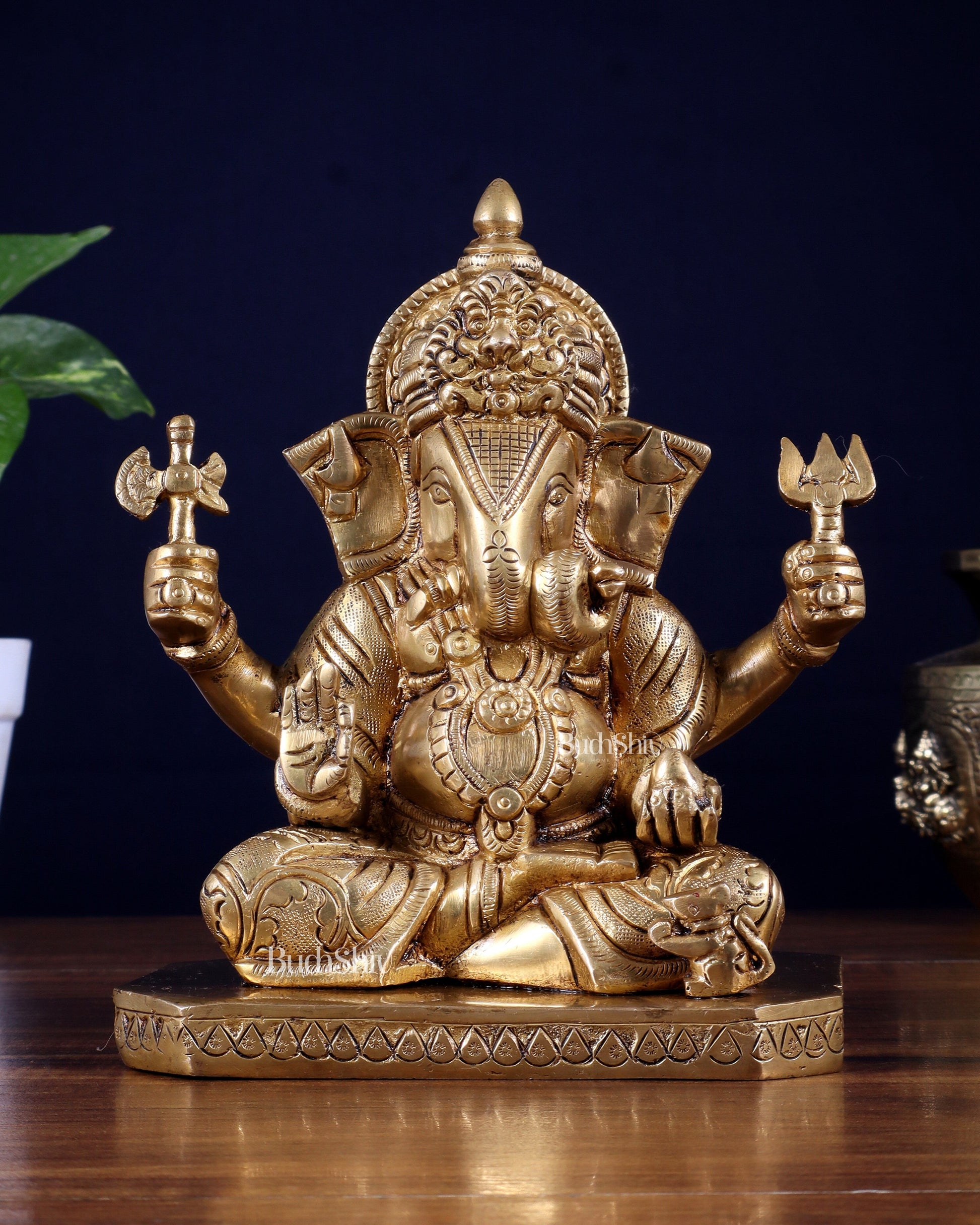 Pure Brass Dagduseth Ganapati Idol – 7 Inch - Sama Homes Idol - Brass Sculpture - Eco-friendly - Sama Homes
