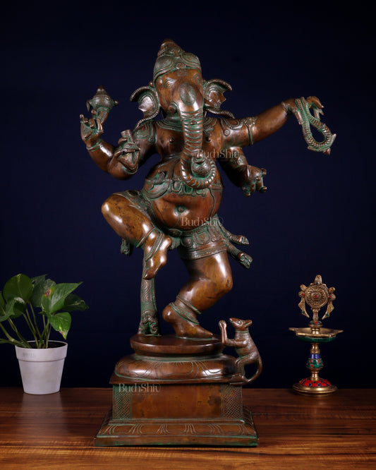 Brass Dancing Ganesha Statue 25" large | 100% Certified Copper & Brass - Sama Homes Idol - Brass Sculpture