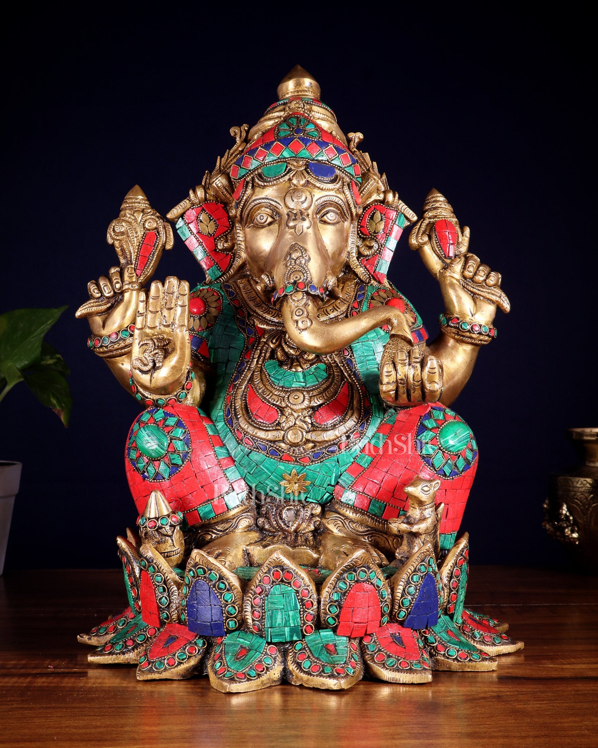 Brass Lord Ganesha Idol | Height 15.5 inch multi colour | 100% Certified Copper & Brass - Sama Homes Idol - Brass Sculpture - Eco-friendly - Sama Homes