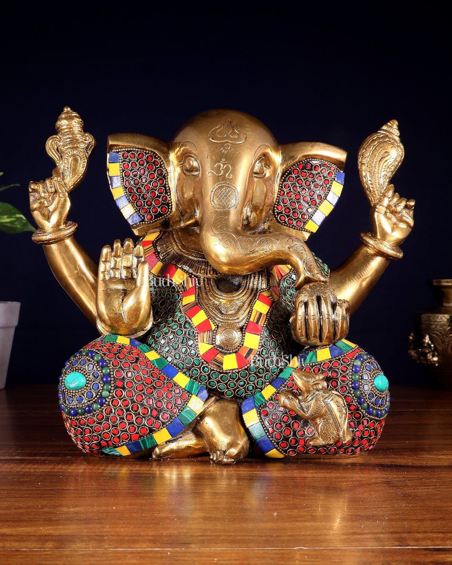 Large Brass Bald Ganesha Statue - 11 Inch - Sama Homes Idol - Brass Sculpture