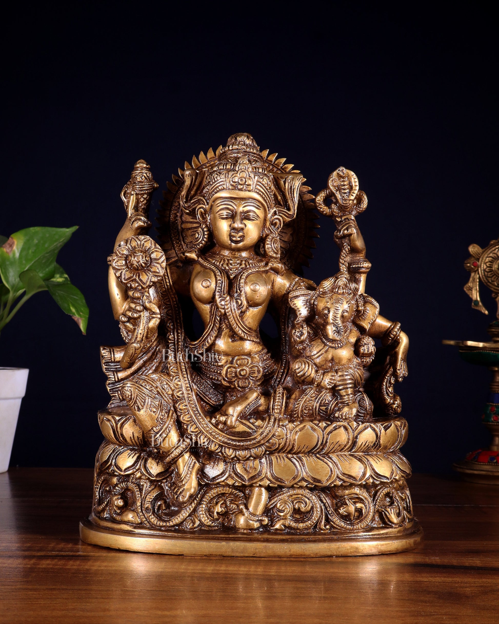 Pure Brass Goddess Parvati with Baby Ganesha Statue – 9 Inches - Sama Homes Idol - Brass Sculpture - Eco-friendly - Sama Homes