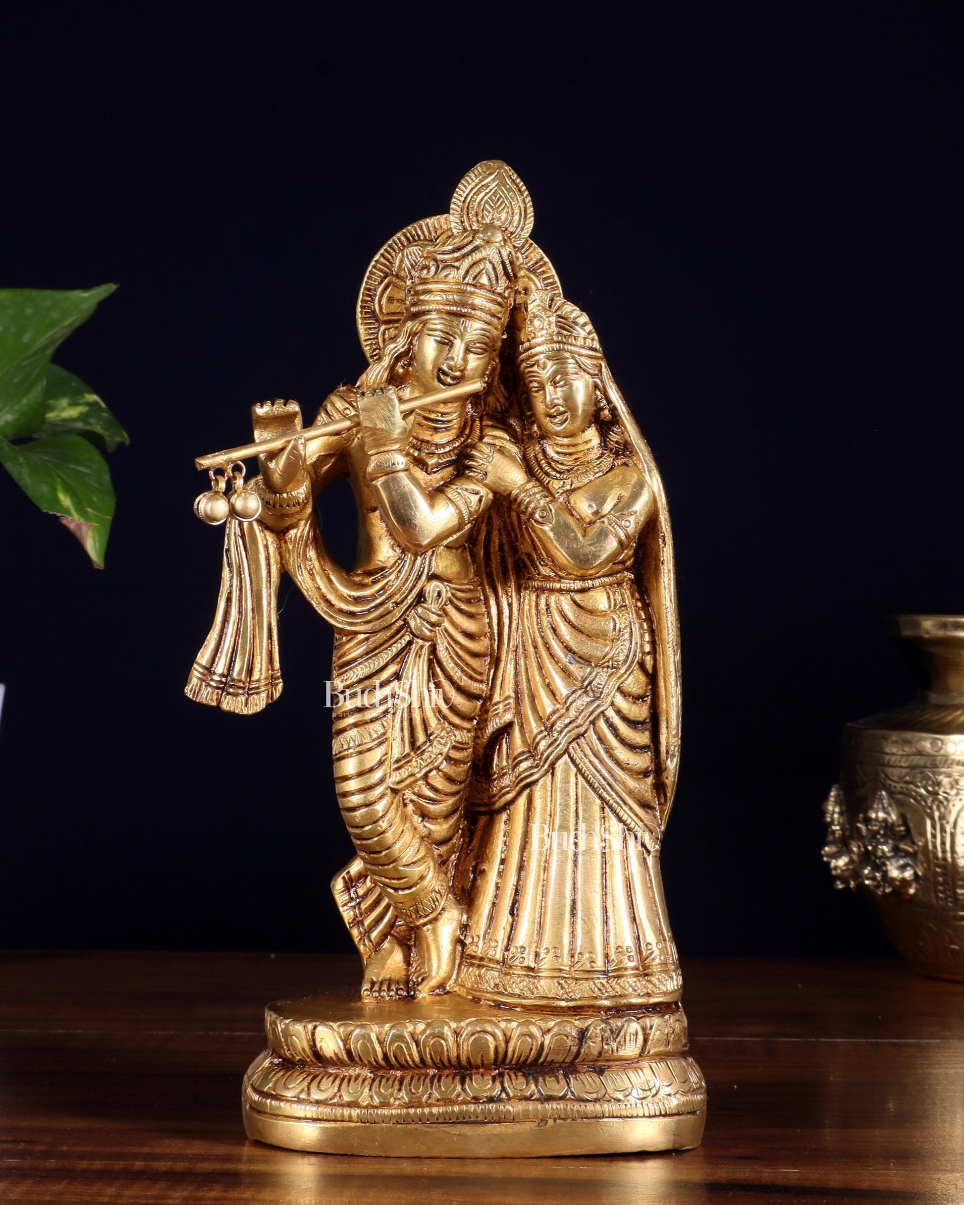 Superfine Brass Radha Krishna Idol - 9 Inch Statue - Sama Homes Idol - Brass Sculpture - Eco-friendly - Sama Homes
