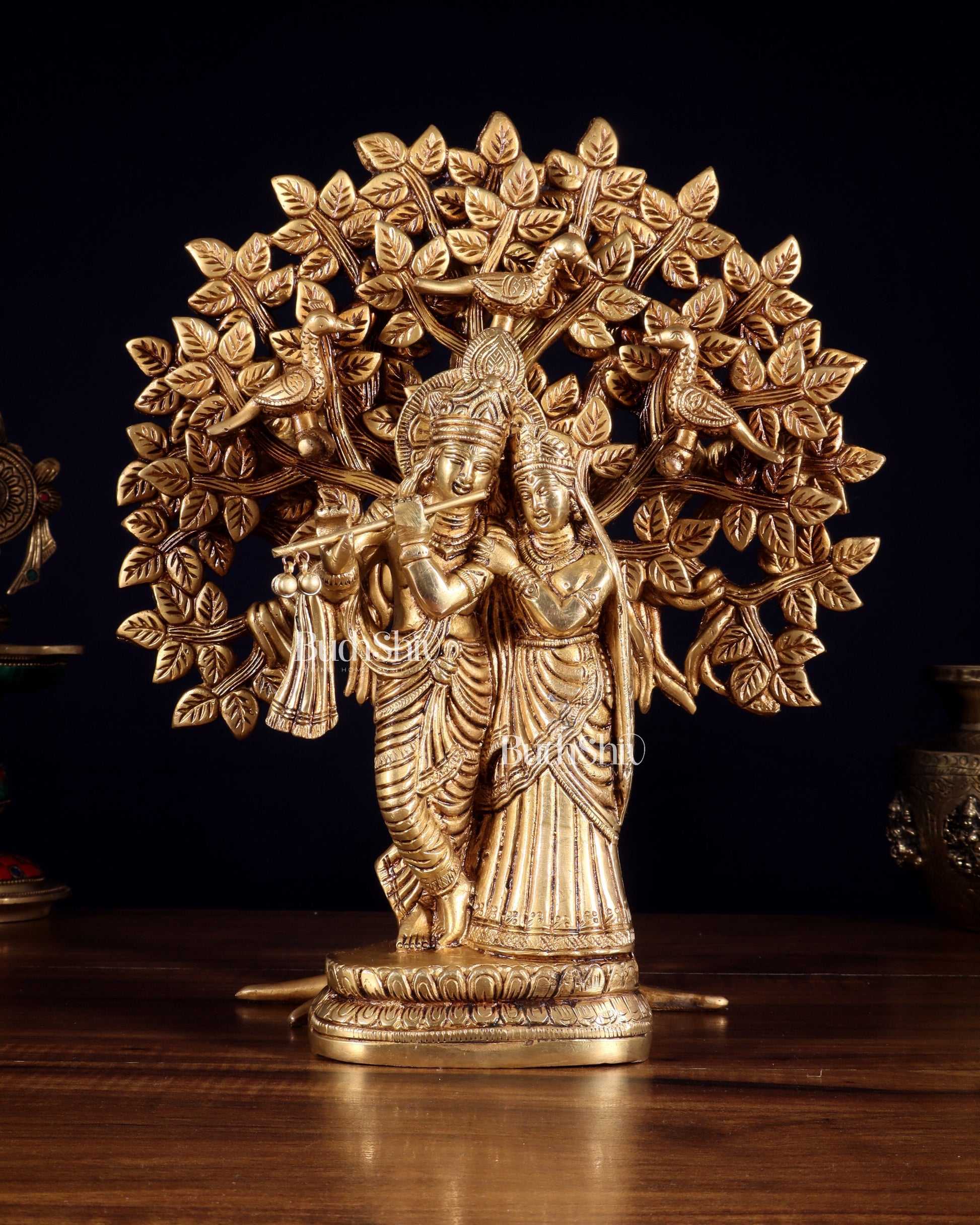 Pure Brass Radha Krishna with Kalpavriksha Tree Combo 12 inch - Sama Homes Idol - Brass Sculpture - Eco-friendly - Sama Homes