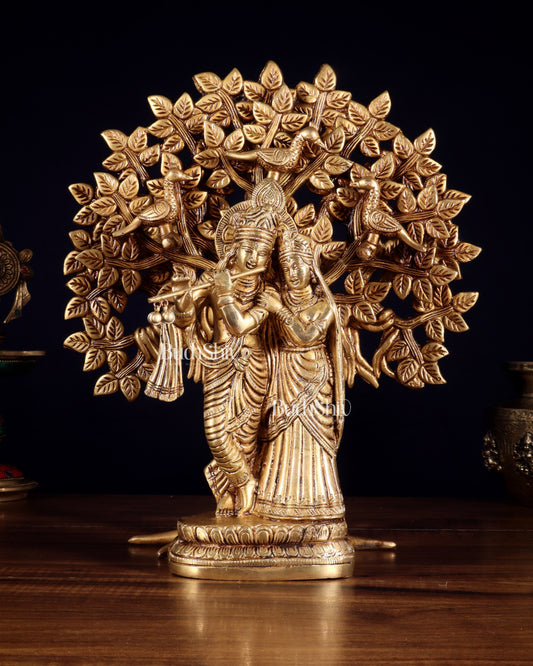 Pure Brass Radha Krishna with Kalpavriksha Tree Combo 12 inch - Sama Homes Idol - Brass Sculpture