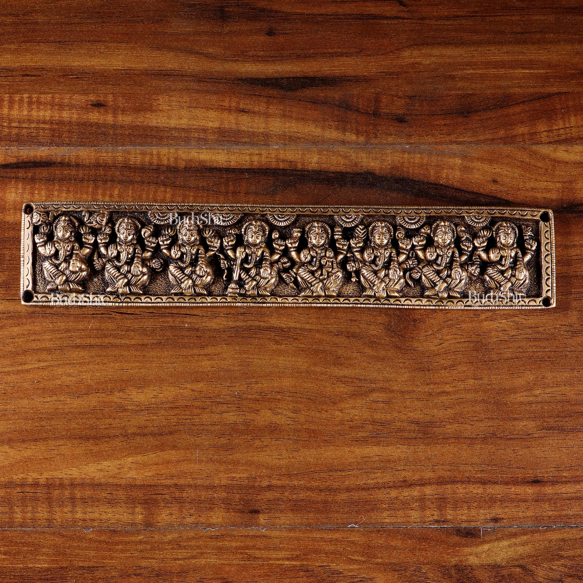 Vintage Brass Ashtalakshmi Wall Panel 10.8 inch wide - Sama Homes Idol - Brass Sculpture - Eco-friendly - Sama Homes