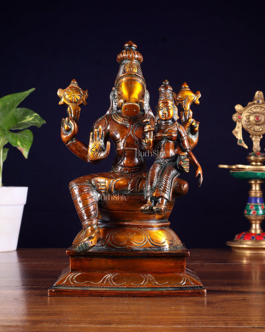 Pure Brass Varaha Lakshmi Statue – Antique Chola Tone 9.5" - Sama Homes Idol - Brass Sculpture