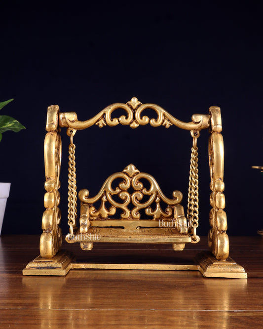 Pure Brass Jhoola Swing for God Idols 7.5 inch - Sama Homes Idol - Brass Sculpture