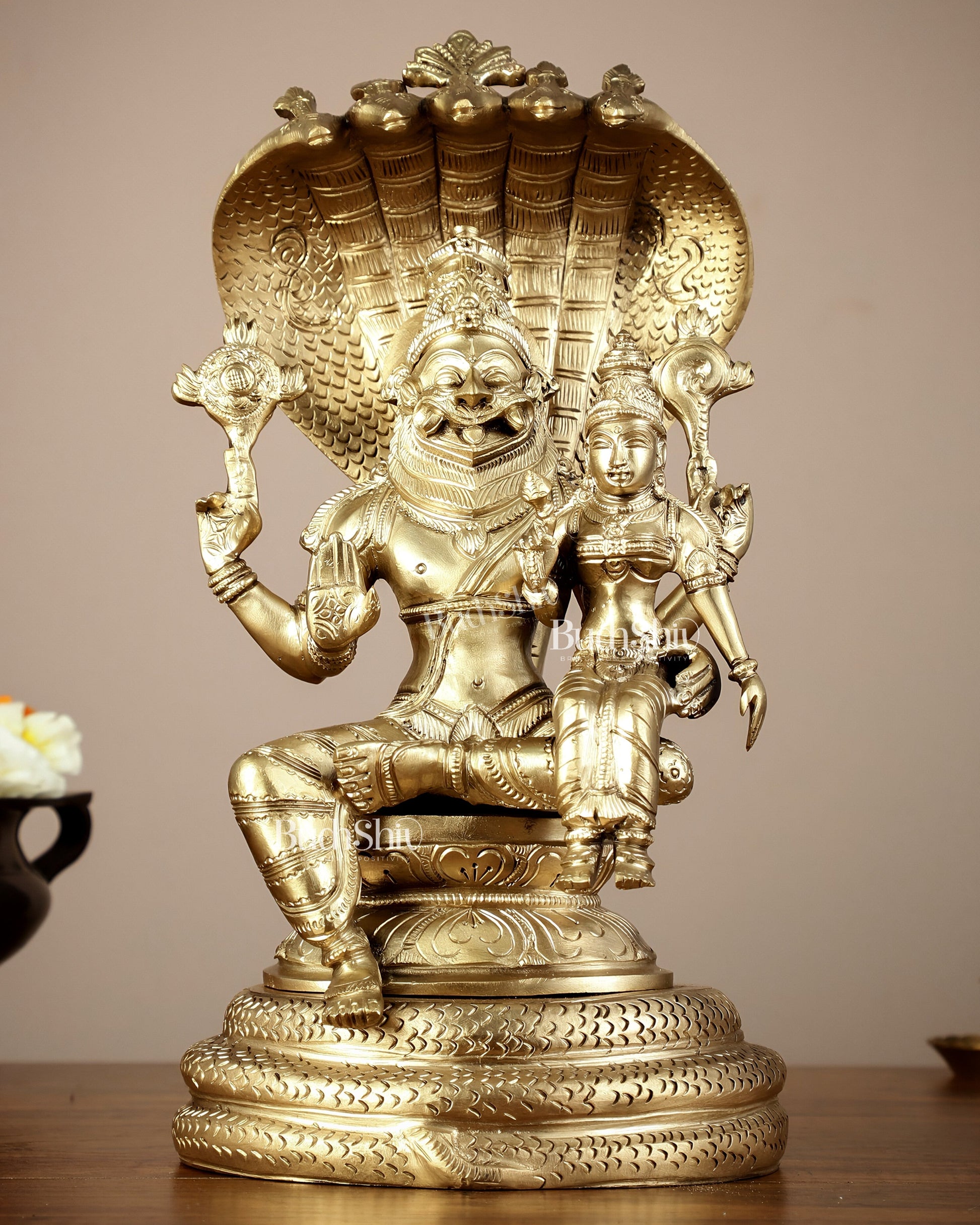 Pure Bronze Lakshmi Narsimha swamy Panchaloha Lost Wax 12 inch - Sama Homes Idol - Brass Sculpture - Eco-friendly - Sama Homes