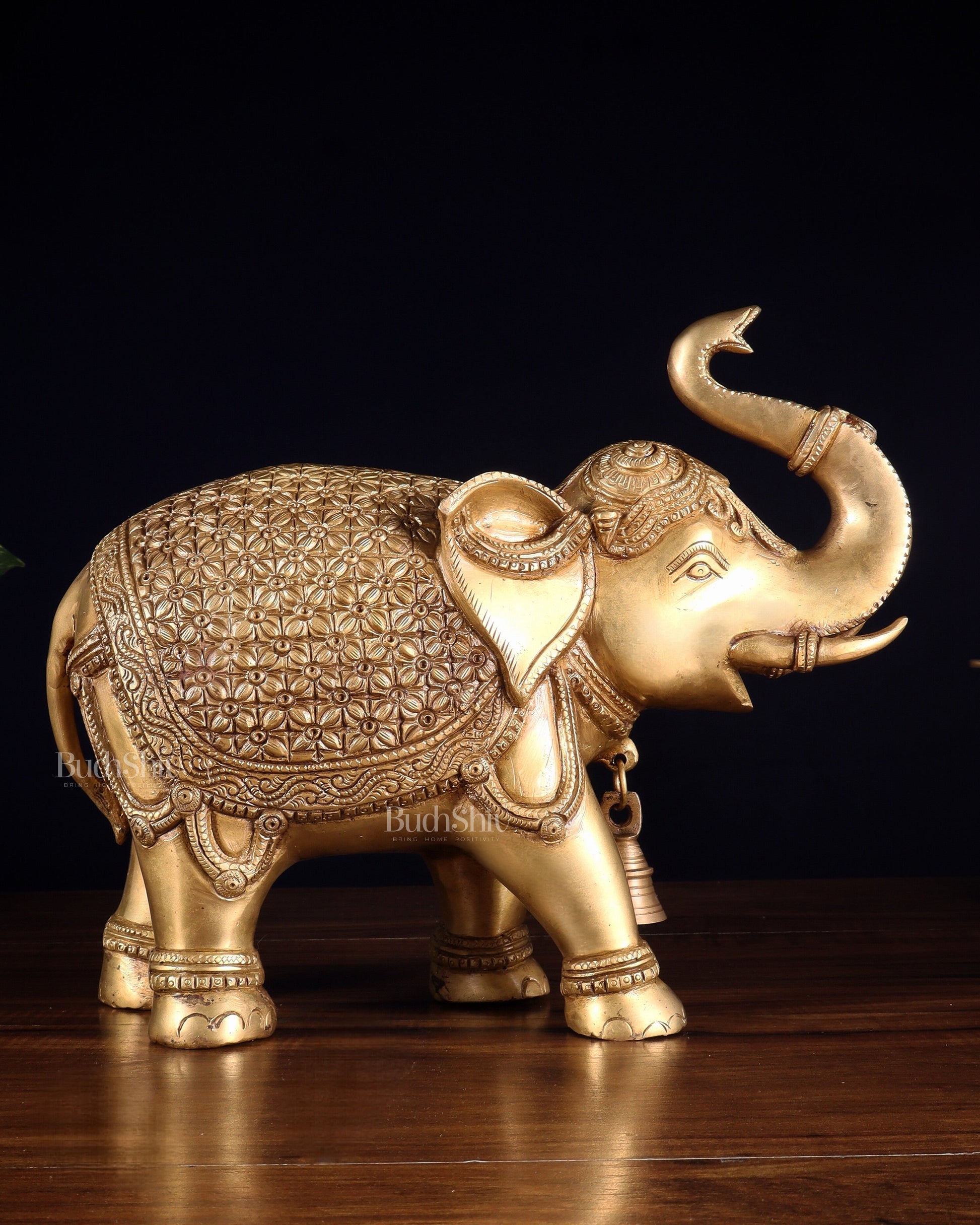 Brass big Elephant with trunk up statue 11" - Eco-friendly - Sama Homes