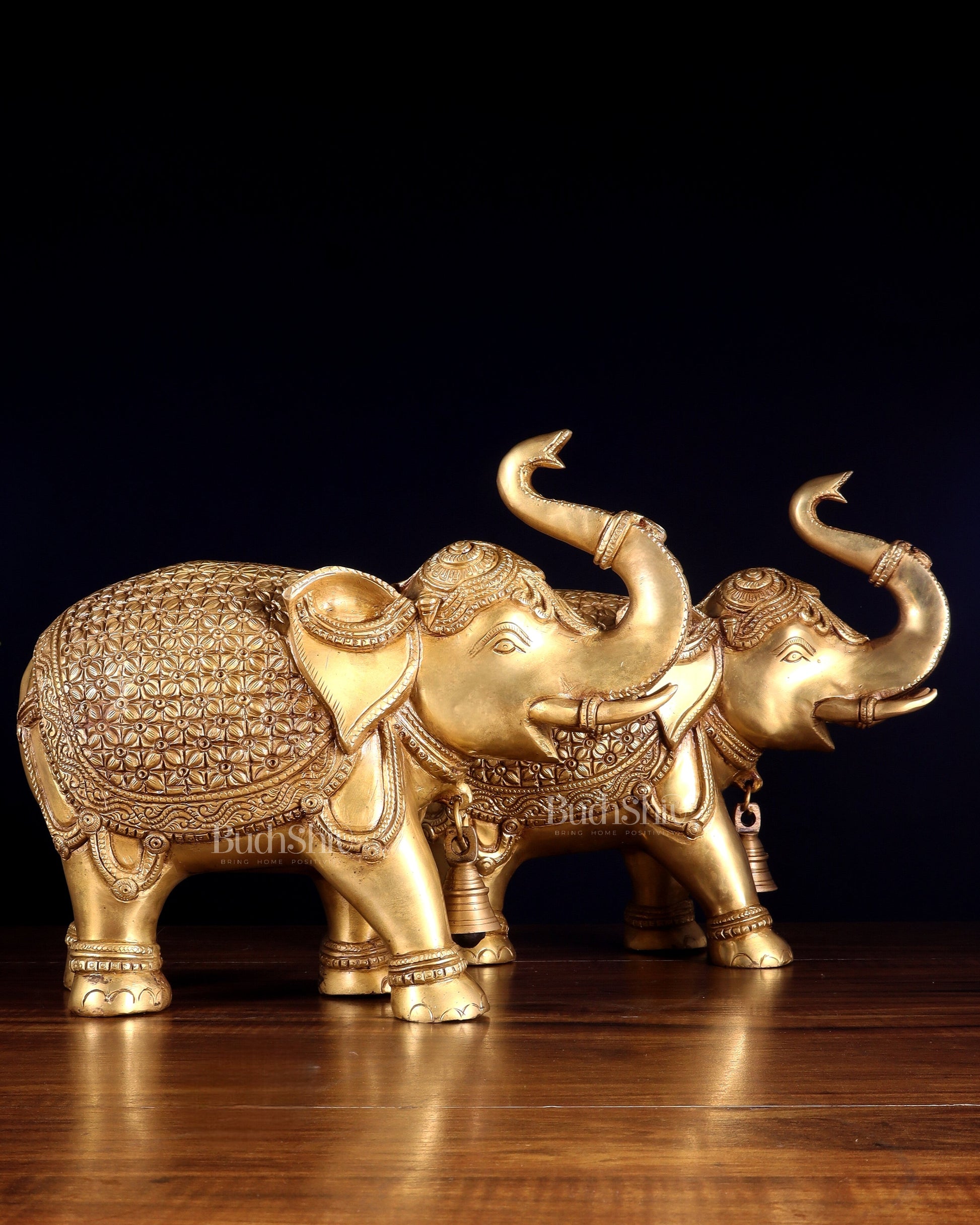 Brass big Elephants pair with trunk up statues 11" - Eco-friendly - Sama Homes